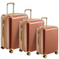 3 Piece Lightweight Hard-shell PC Luggage Sets double spinner 8 wheels Suitcase with TSA Lock - Brown_0