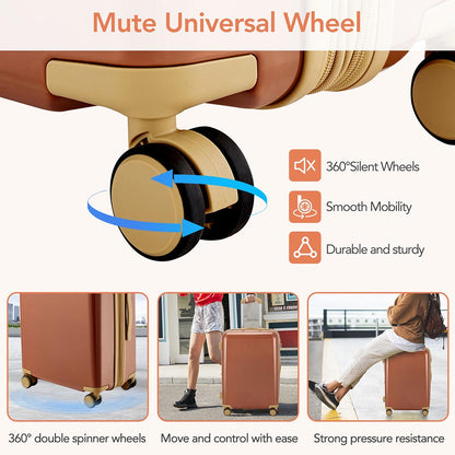 3 Piece Lightweight Hard-shell PC Luggage Sets double spinner 8 wheels Suitcase with TSA Lock - Brown_10