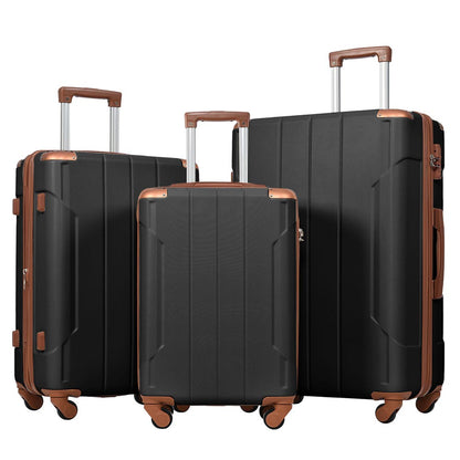 3-Piece Lightweight Hard-shell Spinner Luggage Set with TSA Lock - Black plus Brown_1