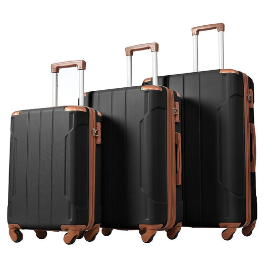 3-Piece Lightweight Hard-shell Spinner Luggage Set with TSA Lock - Black plus Brown_0