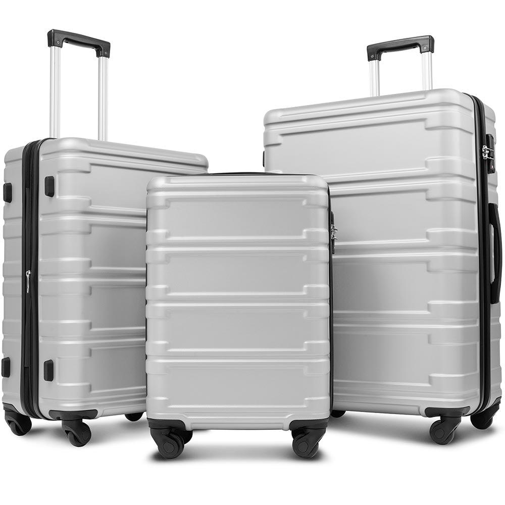 Set of 3 Hard-shell Lightweight Spinner Suitcase with TSA Lock - Silver_1