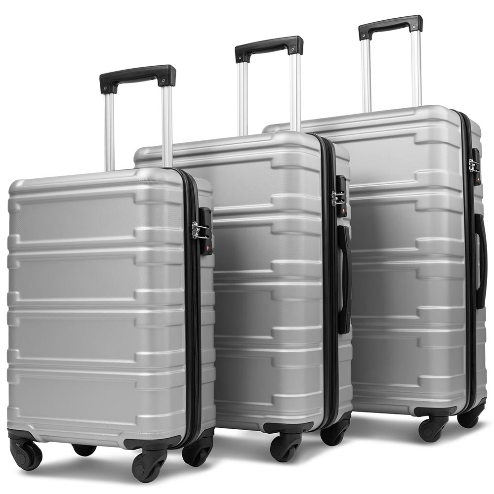 Set of 3 Hard-shell Lightweight Spinner Suitcase with TSA Lock - Silver_0