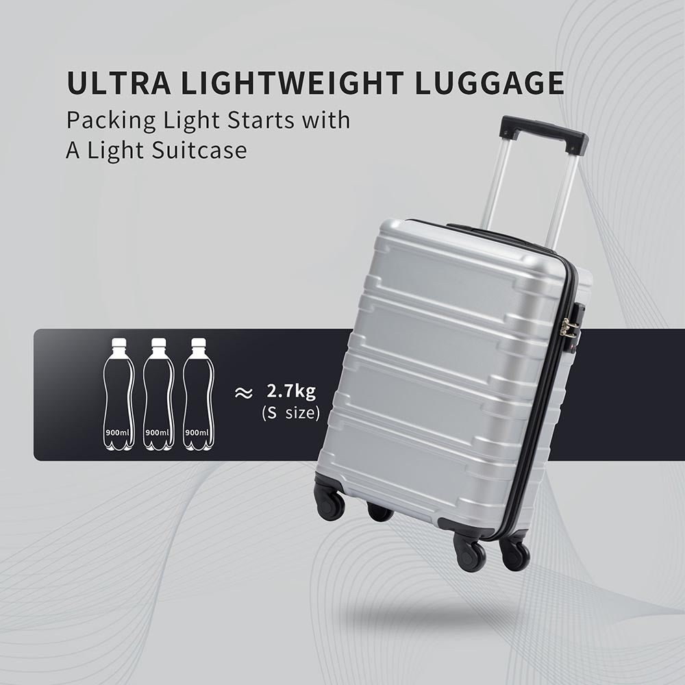 Set of 3 Hard-shell Lightweight Spinner Suitcase with TSA Lock - Silver_10
