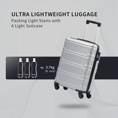 Set of 3 Hard-shell Lightweight Spinner Suitcase with TSA Lock - Silver_10