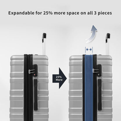 Set of 3 Hard-shell Lightweight Spinner Suitcase with TSA Lock - Silver_15