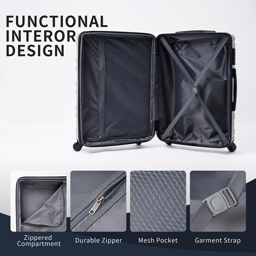 Set of 3 Hard-shell Lightweight Spinner Suitcase with TSA Lock - Silver_16