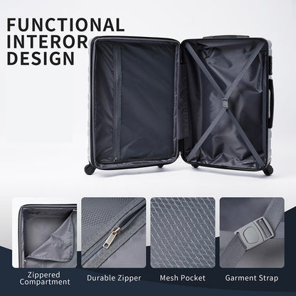 Set of 3 Hard-shell Lightweight Spinner Suitcase with TSA Lock - Silver_16