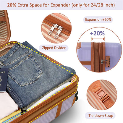 3 Piece Lightweight Hard-shell Luggage Sets double spinner 8 wheels Suitcase with TSA Lock - Lilac_14