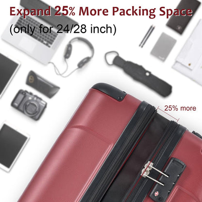 24In Expandable Lightweight Spinner Suitcase with Corner Guards - Red_16