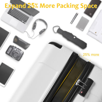 Set of 2 Expandable Hard Side Suitcase with TSA Lock and Spinner Wheels - White_3