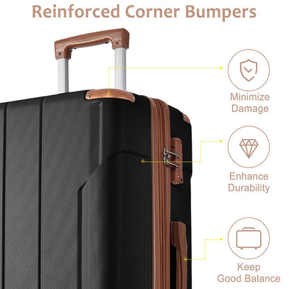 20In Expandable Lightweight Spinner Suitcase with Corner Guards - Black plus Brown_1