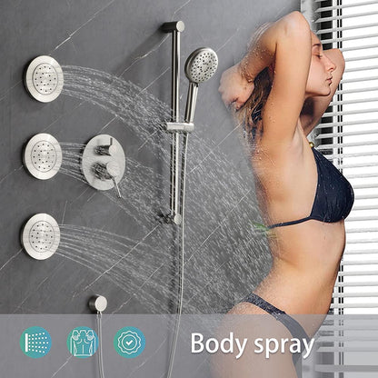 Shower System with Shower Head Hand  Slide Bar Bodyspray Shower Arm Hose Valve Trim and Lever Handle - Brushed Nickel_2