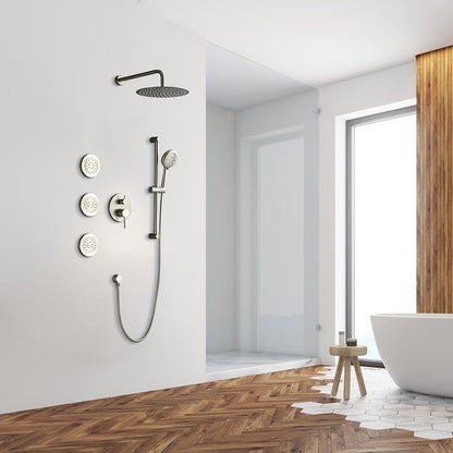Shower System with Shower Head Hand  Slide Bar Bodyspray Shower Arm Hose Valve Trim and Lever Handle - Brushed Nickel_4