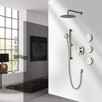 Shower System with Shower Head Hand  Slide Bar Bodyspray Shower Arm Hose Valve Trim and Lever Handle - Brushed Nickel_6