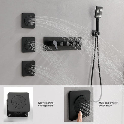 Wall Mounted Waterfall Rain Shower System With 3 Body Sprays & Handheld Shower - Black_5