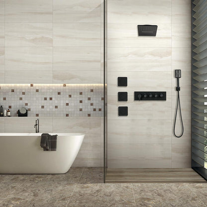 Wall Mounted Waterfall Rain Shower System With 3 Body Sprays & Handheld Shower - Black_6