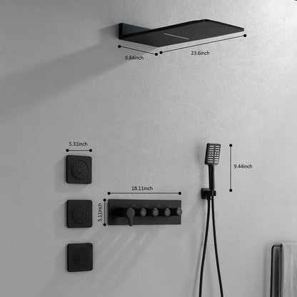 Wall Mounted Waterfall Rain Shower System With 3 Body Sprays & Handheld Shower - Black_7