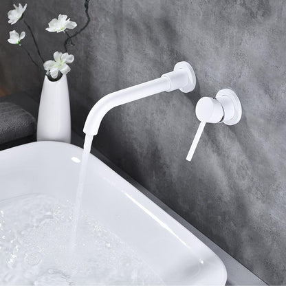 Single Lever Handle Wall Mounted Bathroom Faucet - White_11