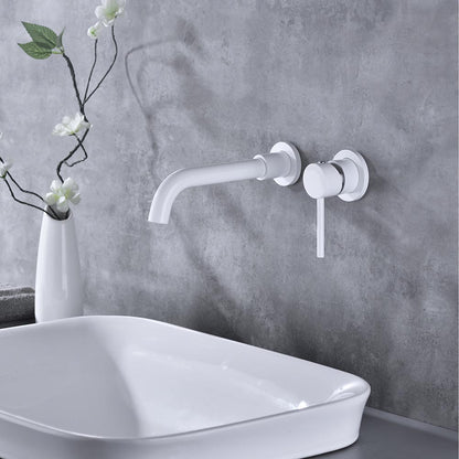 Single Lever Handle Wall Mounted Bathroom Faucet - White_2