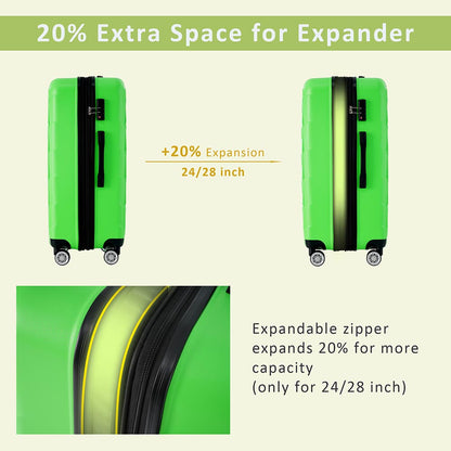 Set of 3 Lightweight Suitcase with TSA Lock and Spinner Wheels - Green_13
