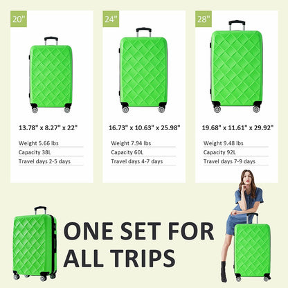 Set of 3 Lightweight Suitcase with TSA Lock and Spinner Wheels - Green_12