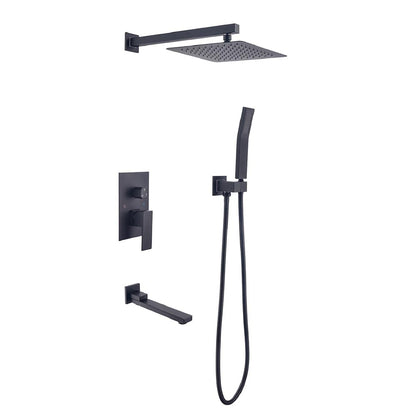 Shower System 16 Inch Square Bathroom Luxury Rain Mixer Shower Combo Set - Black_1