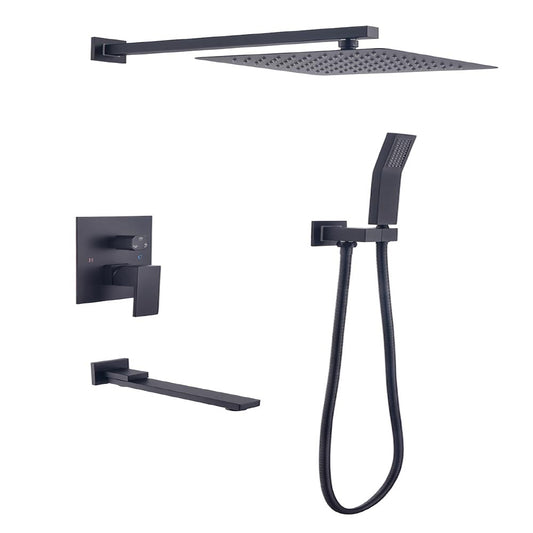Shower System 16 Inch Square Bathroom Luxury Rain Mixer Shower Combo Set - Black_0