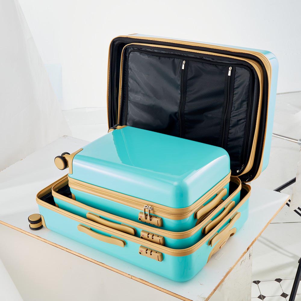 3 Piece Lightweight Hard-shell PC Luggage Sets double spinner 8 wheels Suitcase with TSA Lock - Teal Blue_10