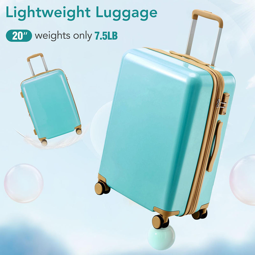 3 Piece Lightweight Hard-shell PC Luggage Sets double spinner 8 wheels Suitcase with TSA Lock - Teal Blue_11