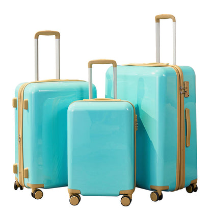 3 Piece Lightweight Hard-shell PC Luggage Sets double spinner 8 wheels Suitcase with TSA Lock - Teal Blue_1