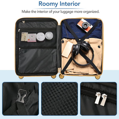 3 Piece Lightweight Hard-shell PC Luggage Sets double spinner 8 wheels Suitcase with TSA Lock - Blue_7