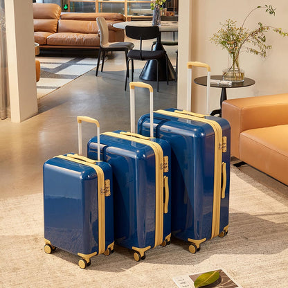 3 Piece Lightweight Hard-shell PC Luggage Sets double spinner 8 wheels Suitcase with TSA Lock - Blue_14