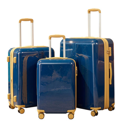 3 Piece Lightweight Hard-shell PC Luggage Sets double spinner 8 wheels Suitcase with TSA Lock - Blue_1