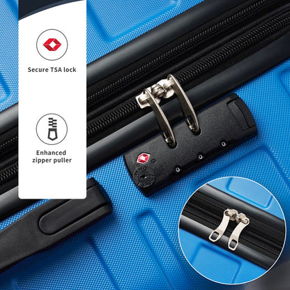 Set of 3 Hard-shell Lightweight Spinner Suitcase with TSA Lock - Blue_17