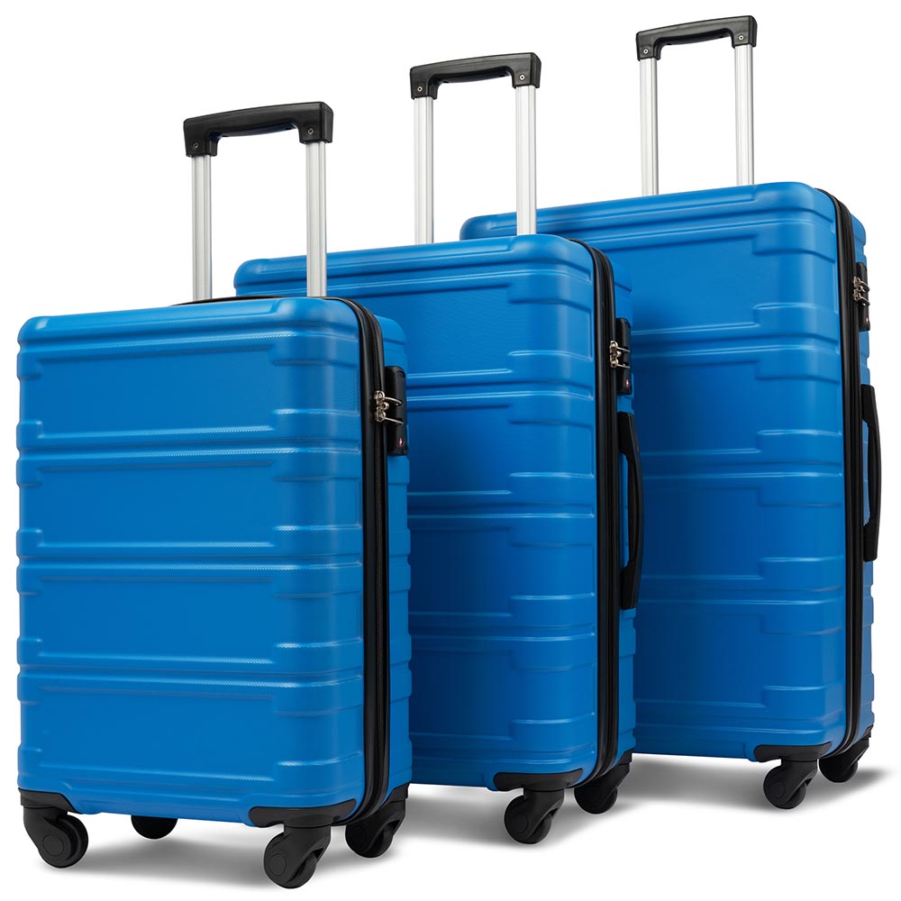 Set of 3 Hard-shell Lightweight Spinner Suitcase with TSA Lock - Blue_0