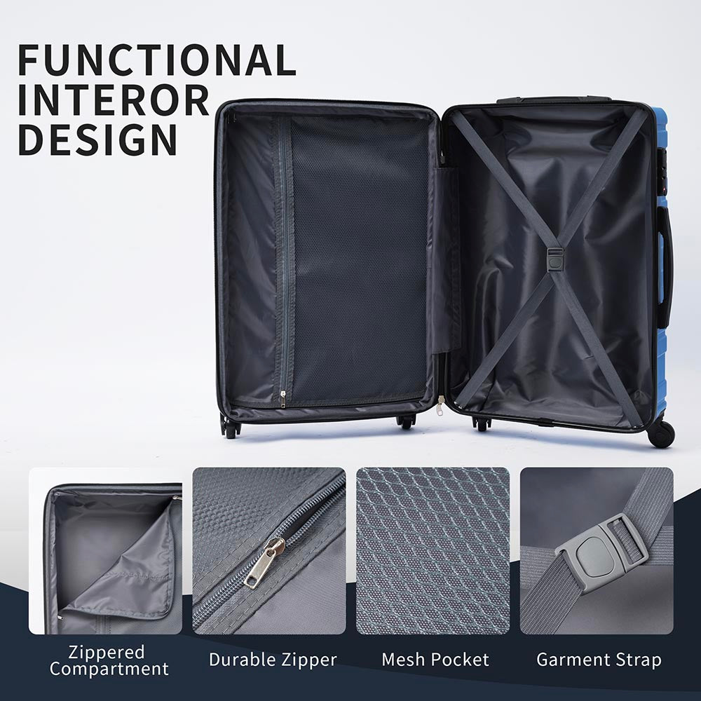 Set of 3 Hard-shell Lightweight Spinner Suitcase with TSA Lock - Blue_14