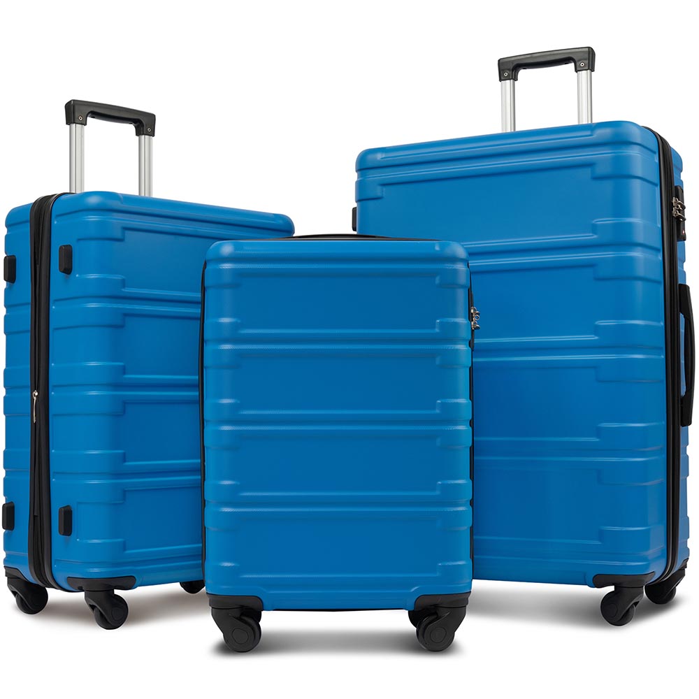 Set of 3 Hard-shell Lightweight Spinner Suitcase with TSA Lock - Blue_1