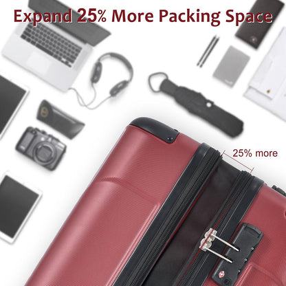 Set of 2 Expandable Hard Side Suitcase with TSA Lock and Spinner Wheels - Red_6