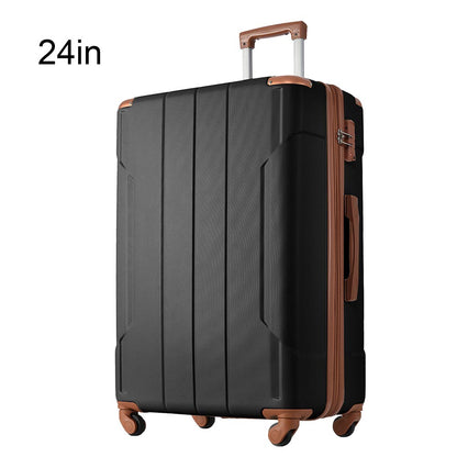 24In Expandable Lightweight Spinner Suitcase with Corner Guards - Black plus Brown_1