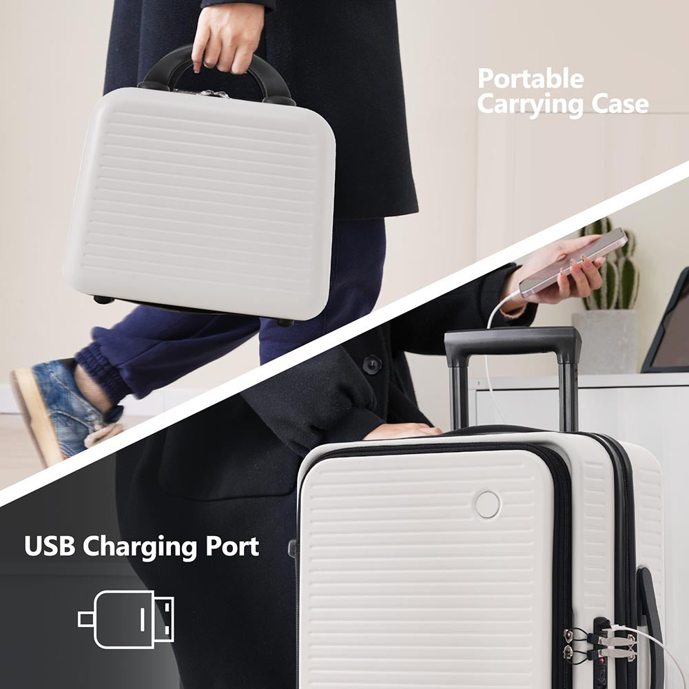 20-Inch Carry-on Luggage with Front Pocket, USB Port, and Carrying Case - White_12