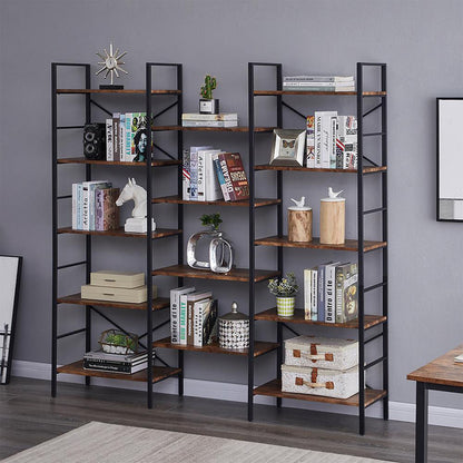 Triple Wide 5-Tier Industrial Bookshelf - Grey_1