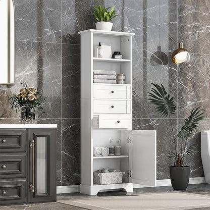Tall Storage Cabinet with Adjustable Shelves & 3 Drawers - White_5
