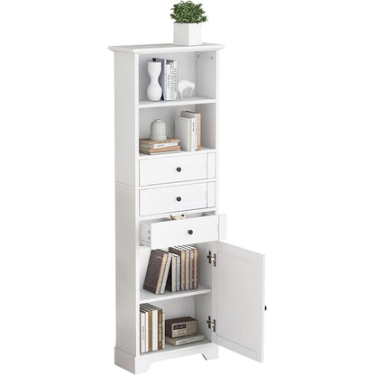 Tall Storage Cabinet with Adjustable Shelves & 3 Drawers - White_2