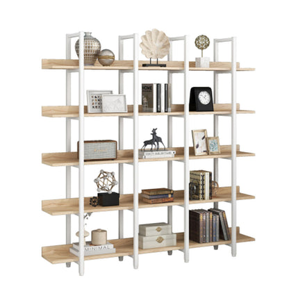 5-Tier Industrial Bookshelf with Metal Frame - White_7
