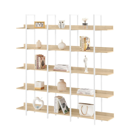 5-Tier Industrial Bookshelf with Metal Frame - White_0