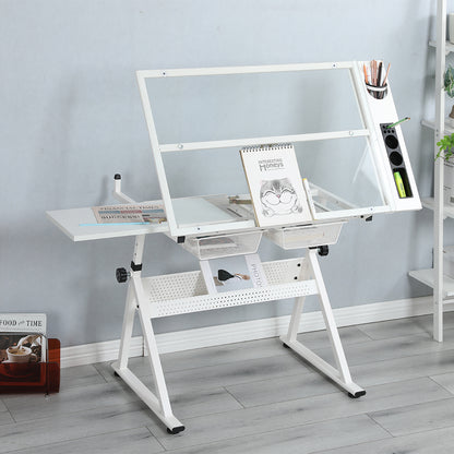 Tempered Glass Adjustable Drafting Table - White_9