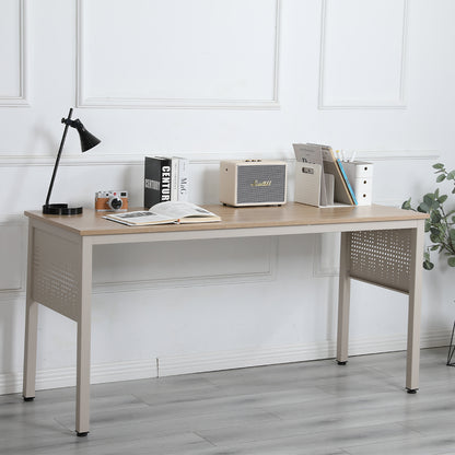 Office Desk with Metal Decor Panel - Beige_2