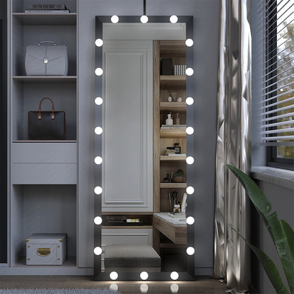 63x24 Inch Hollywood Full-Length Lighted Mirror, 3 Color Modes, Touch Control,  - Black_8