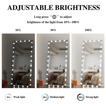 72x36 Inch Hollywood LED Vanity Mirror - Silver Aluminum Frame_10