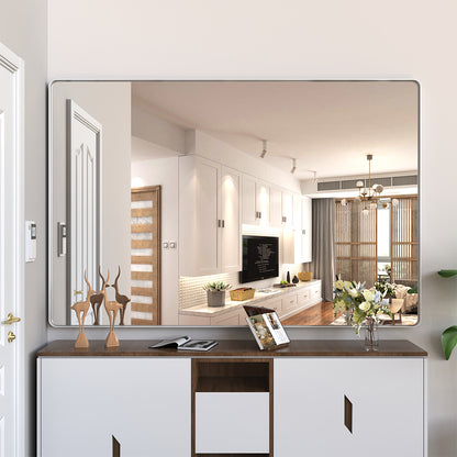 72x48 Inch Oversized Wall Mirror with Removable Tray - Silver Aluminum Frame_1
